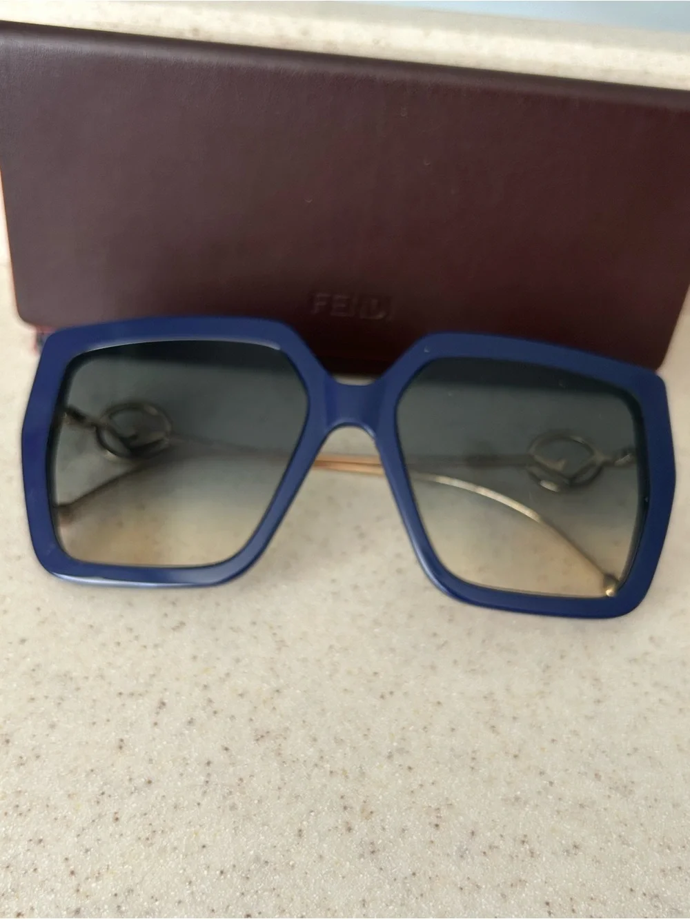 Fendi Navy Blue Bold Cat-Eye Sunglasses with Gradient Lenses